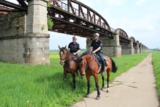 Polizeireiter vor der Dömitzer Eisenbahnbrücke