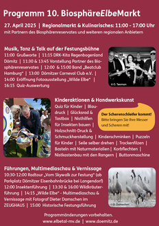 Rückseite des Veranstaltungsfaltblatts zum BiosphäreElbeMarkt 2025