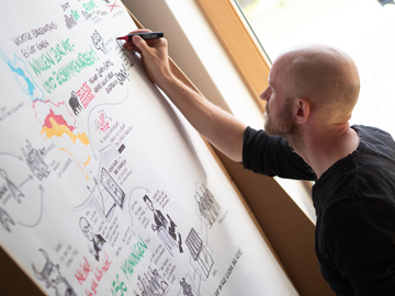 Timo Zett hält die Veranstaltung in Sketchnotes fest.